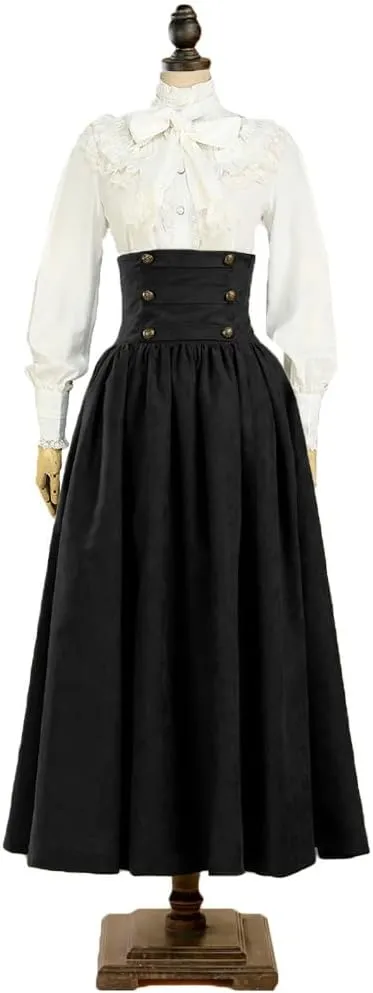 Women's Faux Suede Gothic Skirt Lolita Steampunk Edwardian High-Waisted Walking Skirt