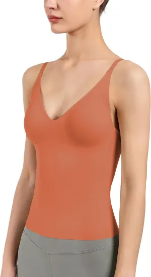 Women's Fit Camisole with Built in Bra - Spaghetti Straps Camis Tank