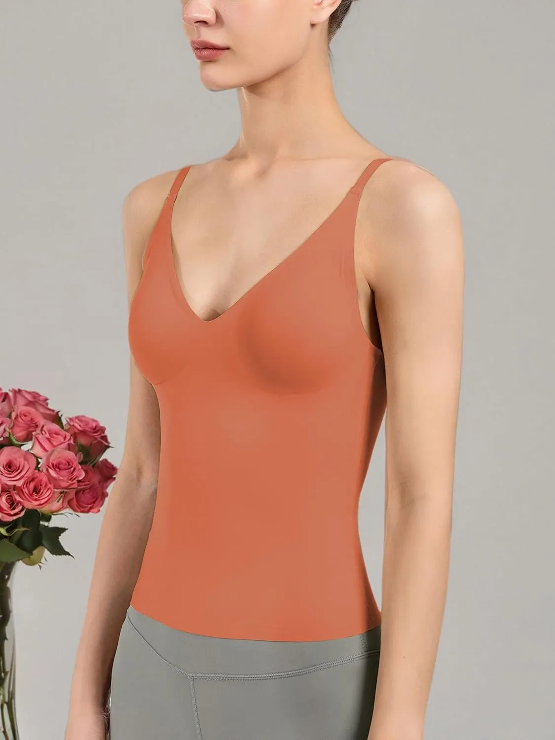 Women's Fit Camisole with Built in Bra - Spaghetti Straps Camis Tank