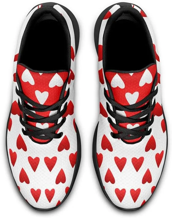 Womens Floral Walking Shoes Love Heart Print Mesh Breathable Comfort Walking Sneaker Sports Athletic Training Tennis Shoes