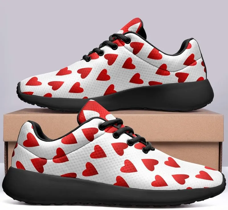 Womens Floral Walking Shoes Love Heart Print Mesh Breathable Comfort Walking Sneaker Sports Athletic Training Tennis Shoes