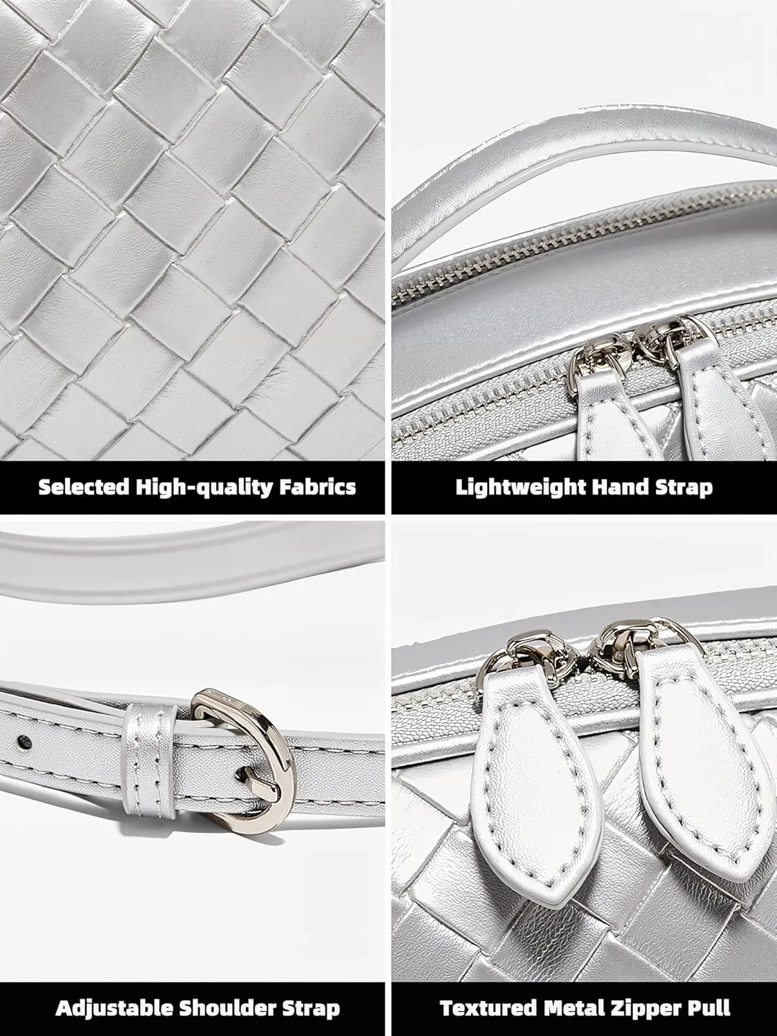 Women's Genuine Leather Crossbody Bag - Small Adjustable Strap Woven Purse, Multi-Pocket Handbag for Everyday Use