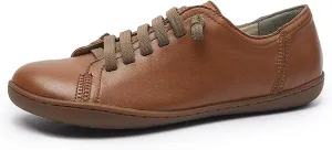 Women'S Genuine Leather Lace-Up Casual Barefoot Shoes Comfort Widen Round Toe Zero Drop Lightweight Soft Bottom Sneakers Leisure Office Work Non-Slip Dress Shoes