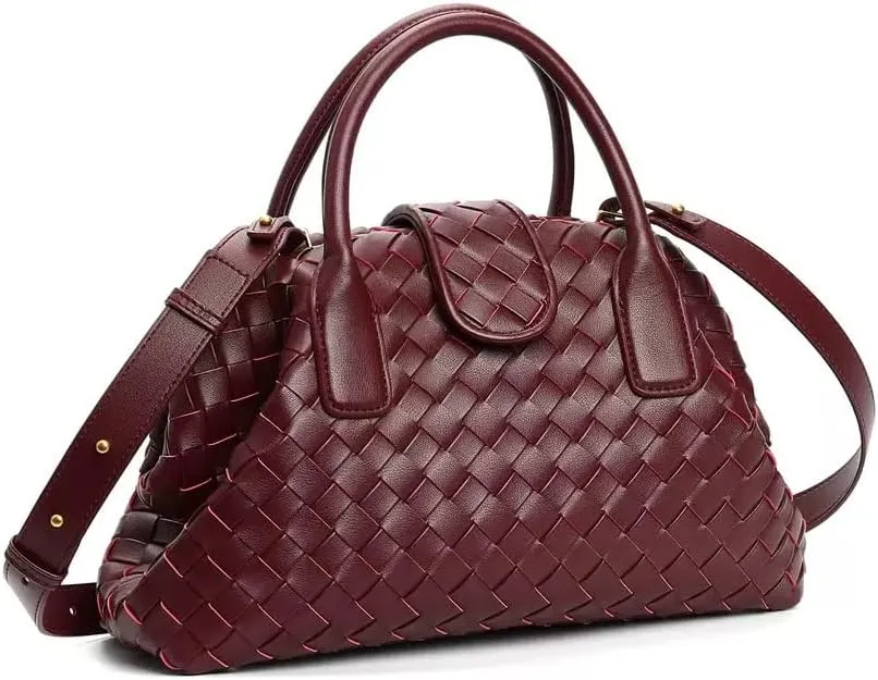 Women's Genuine Leather Woven Handbag, Crossbody Handbag, Crossbody Single-shoulder Top Handle Double Treatment