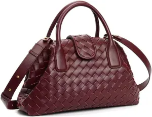 Women's Genuine Leather Woven Handbag, Crossbody Handbag, Crossbody Single-shoulder Top Handle Double Treatment
