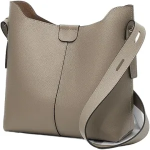 Women’s Genuine Pebbled Leather Bucket Bag, Soft Hobo Tote Handbag with Adjustable Shoulder Strap, Spacious Everyday Purse