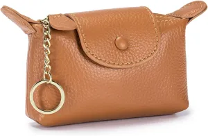 Women's Leather Mini Coin Purse with Keychain, Zipper Wallet, Coin Purse for Women