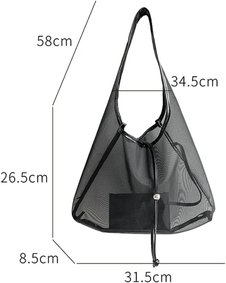 Women's Mesh Hobo Handbags With Purse 2pcs Breathable Nylon Shoulder Bag Fashion Lightweight Summer Beach Crescent Tote Bag