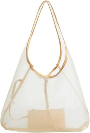 Women's Mesh Hobo Handbags With Purse 2pcs Breathable Nylon Shoulder Bag Fashion Lightweight Summer Beach Crescent Tote Bag