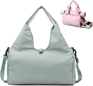 Women's Oxford Yoga Gym Bag with Shoe Compartment, Large Capacity, Simplistic Sports Tote for Travel and Fitness, 6 Color Options, 19.3"x9.8"x8.3" (49x25x21cm) (Light Green)