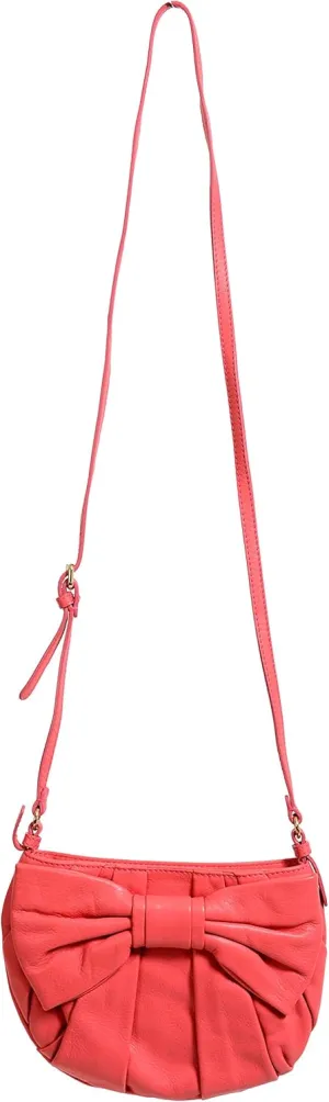 Women's Pink 100% Leather Bow Decorated Shoulder Bag