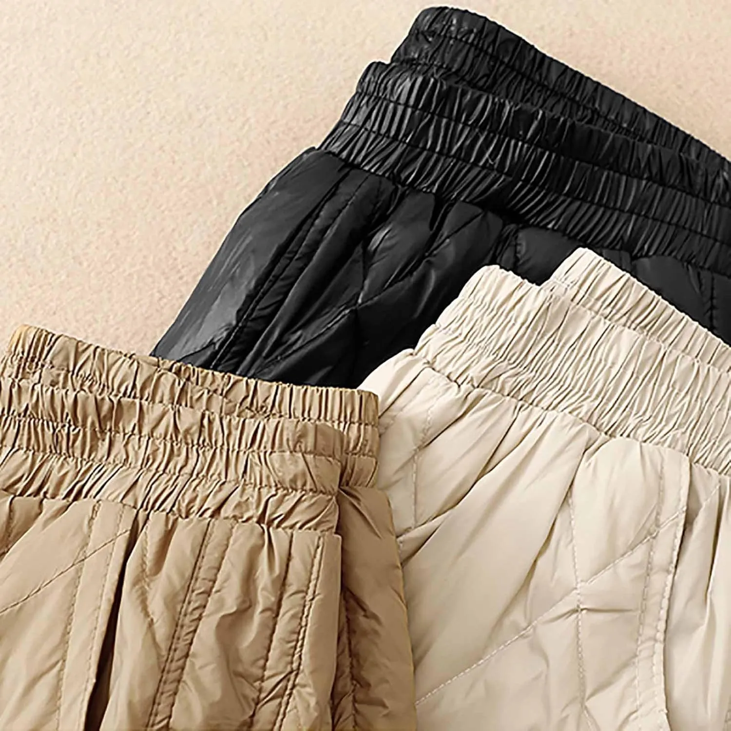 Women's Puffer Snow Pants Quilted Wide Leg Winter Diamond Sweatpants High Waisted Warm Ski Trousers with Pockets