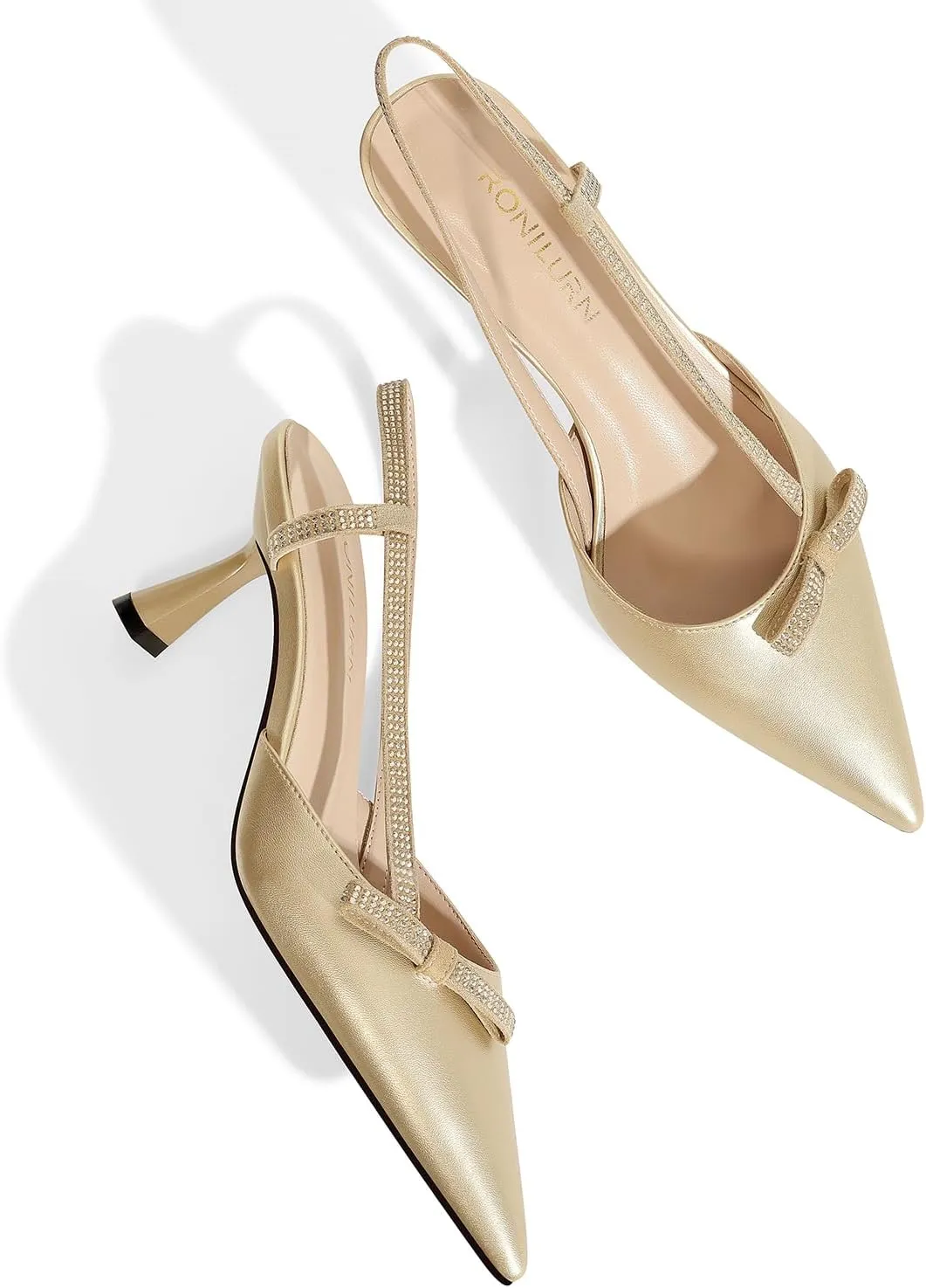 Women's Pumps Kitten Heels Closed Toe Rhinestone Slingback Pointed Toe Dress Shoes for Women Low Heel Bow Tie Comfortable Bridal Wedding Prom