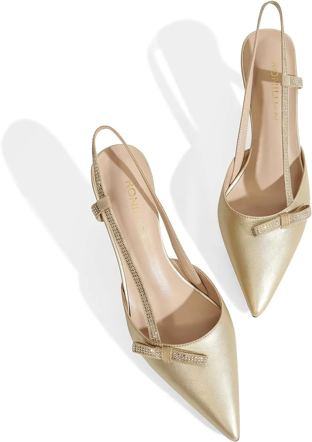 Women's Pumps Kitten Heels Closed Toe Rhinestone Slingback Pointed Toe Dress Shoes for Women Low Heel Bow Tie Comfortable Bridal Wedding Prom