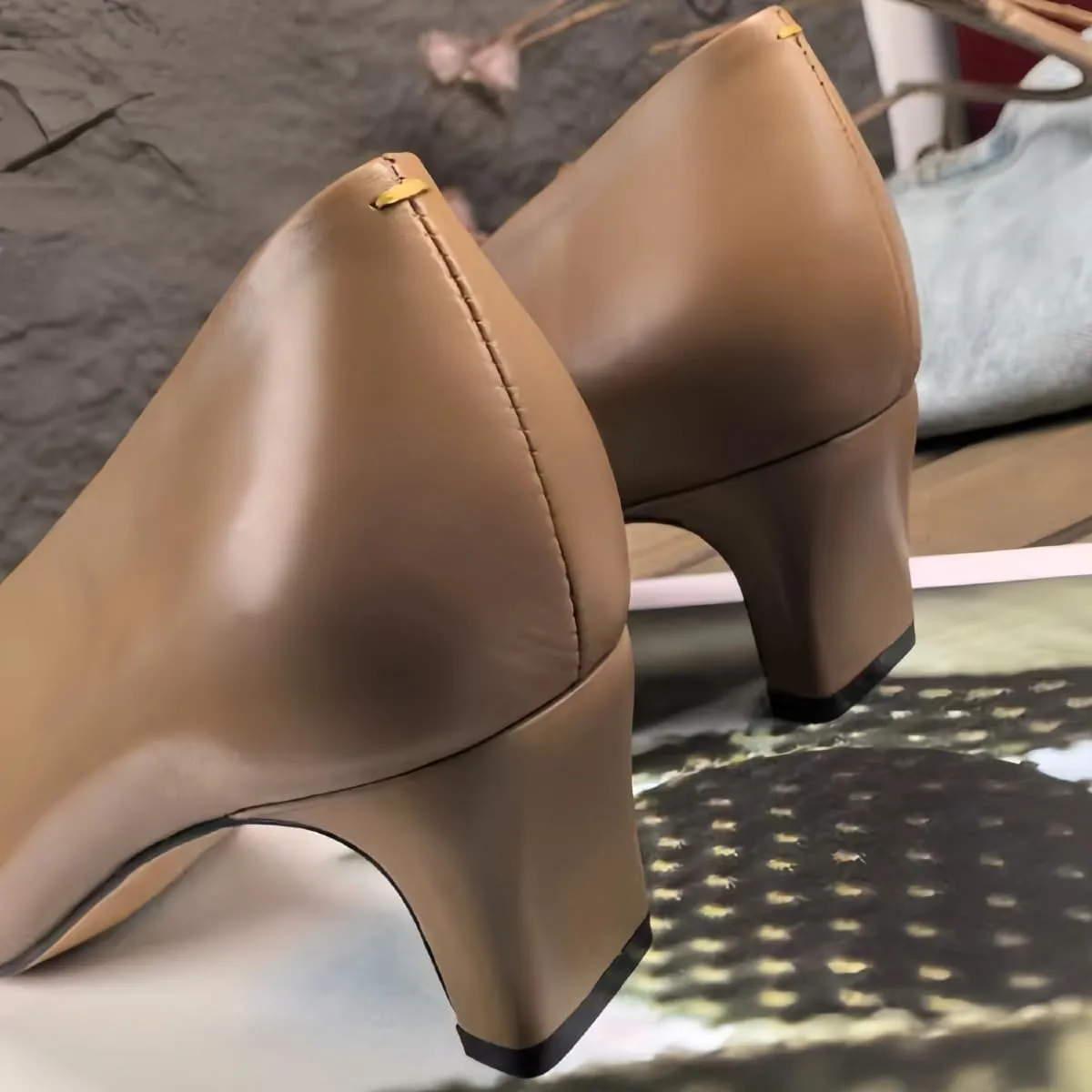 Women's Retro Pumps Chunky Block Heel Genuine Leather Shoes Matte Silk Lining Office Closed Toe Heels for Comfort