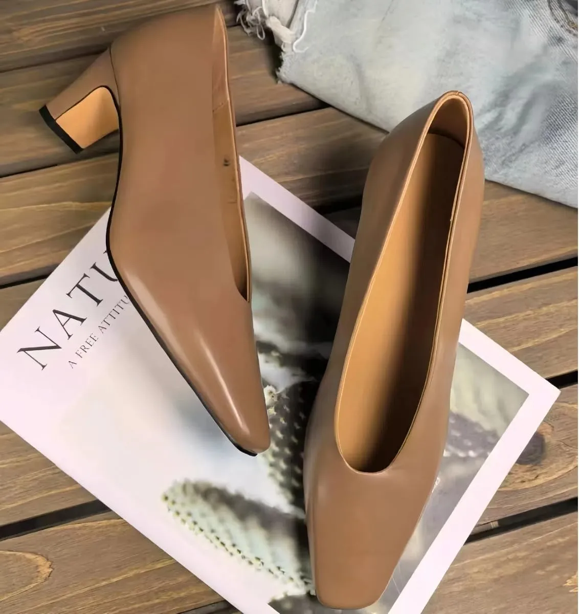 Women's Retro Pumps Chunky Block Heel Genuine Leather Shoes Matte Silk Lining Office Closed Toe Heels for Comfort