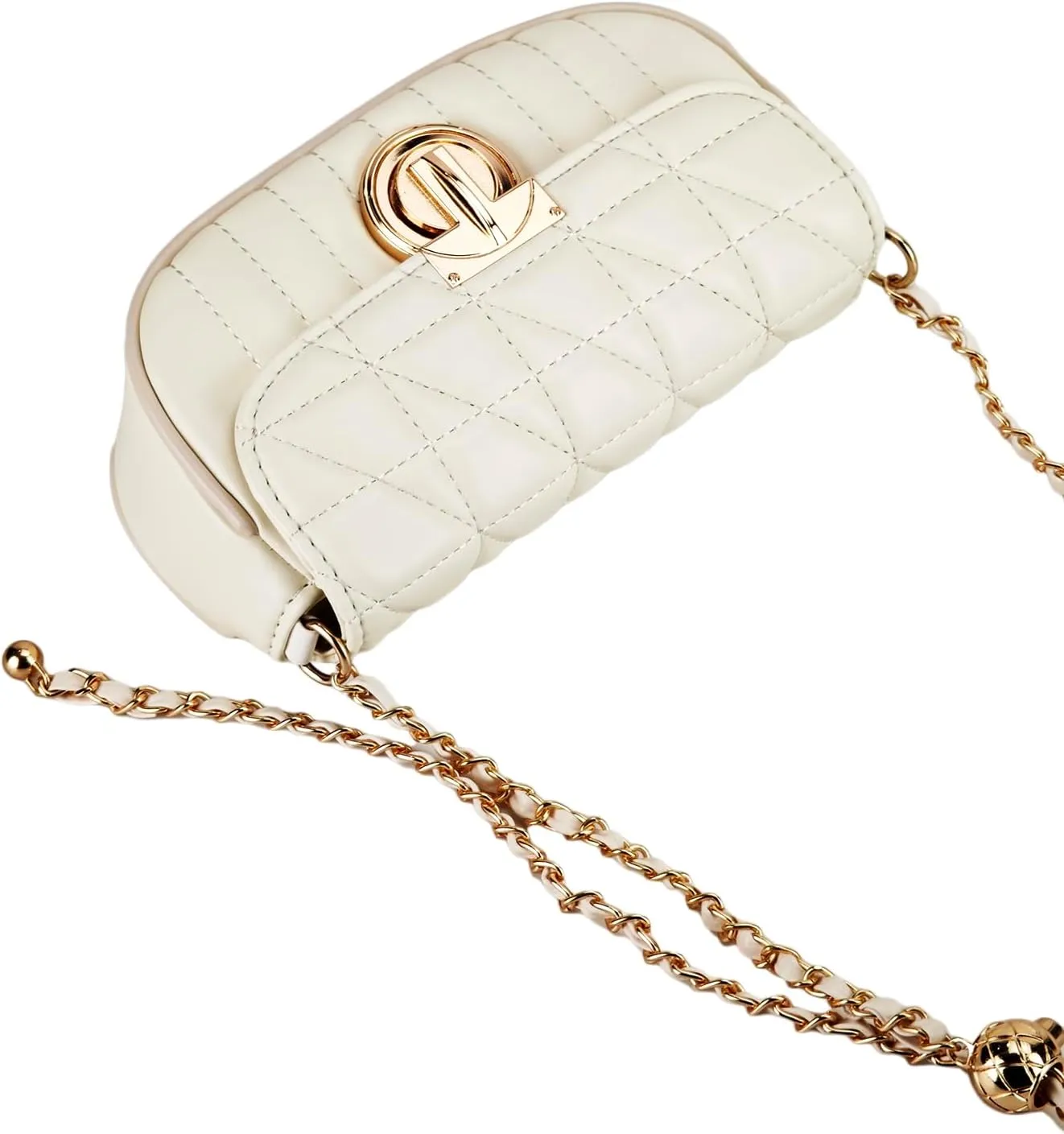 Women's Retro Quilted Handbag Glossy PU Leather Crossbody Bag Lock Evening Clutch Purse With Chain