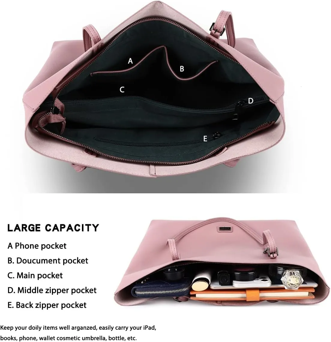 Women's Soft Faux Leather Tote Bag Purse Handbags Wallet Tote Shoulder Bag Purse Large Capacity