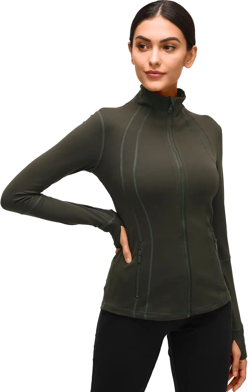 Womens Sports Running Yoga Jacket Slim Fit Full Zip Track Jacket Turtleneck Workout Jacket
