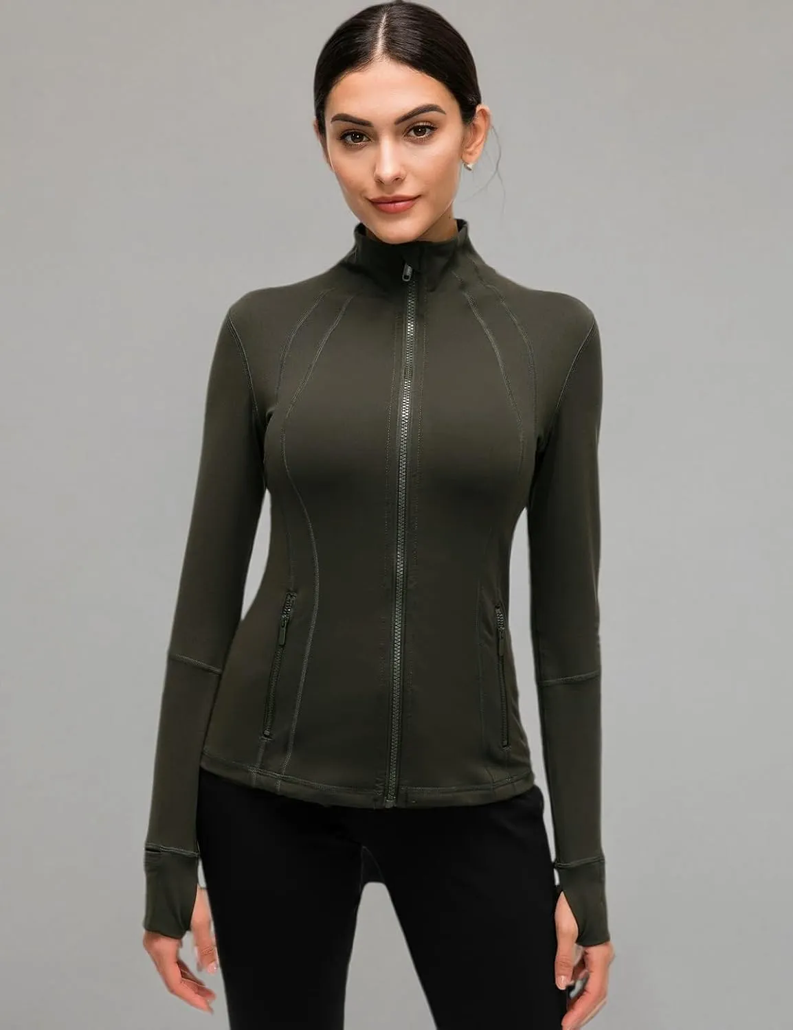 Womens Sports Running Yoga Jacket Slim Fit Full Zip Track Jacket Turtleneck Workout Jacket