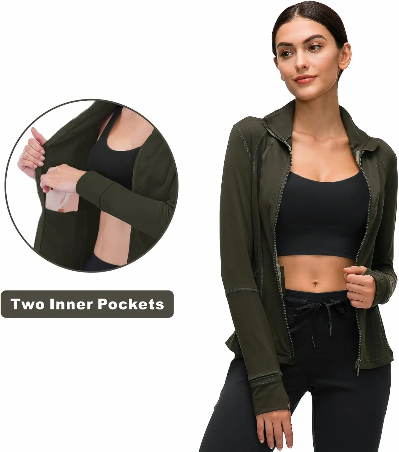 Womens Sports Running Yoga Jacket Slim Fit Full Zip Track Jacket Turtleneck Workout Jacket