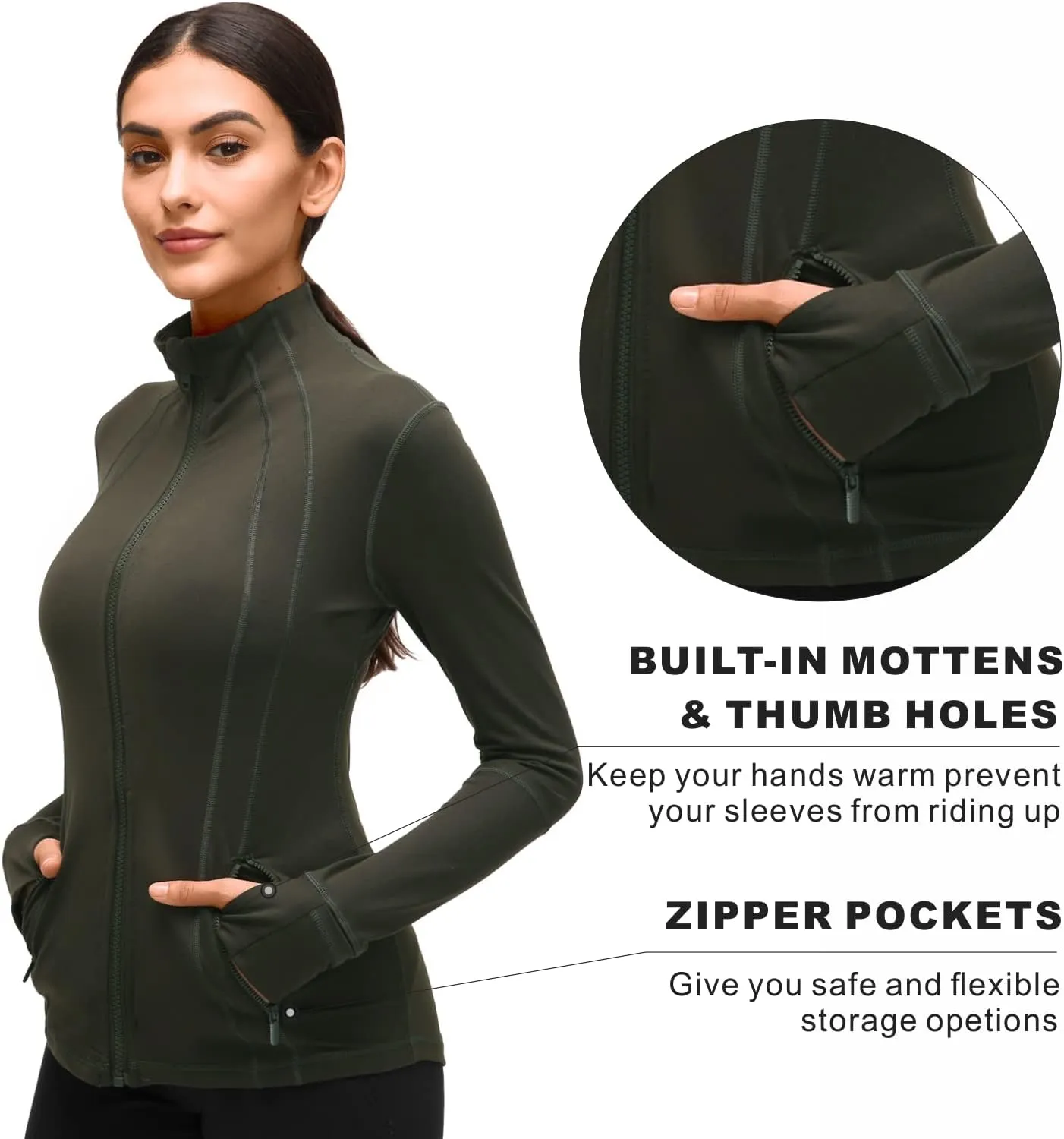 Womens Sports Running Yoga Jacket Slim Fit Full Zip Track Jacket Turtleneck Workout Jacket