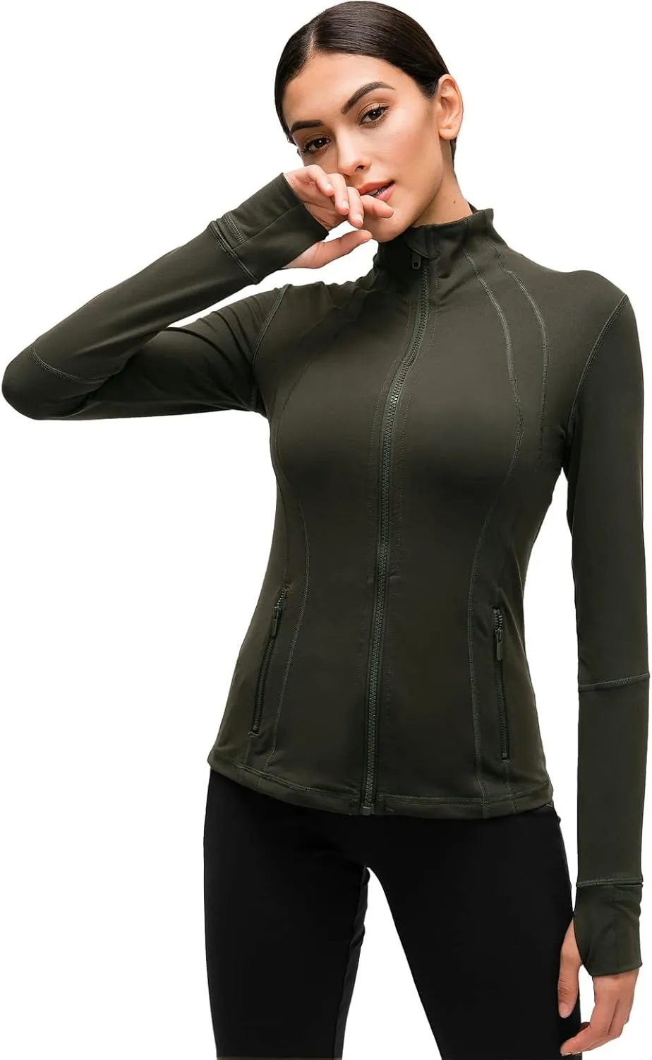 Womens Sports Running Yoga Jacket Slim Fit Full Zip Track Jacket Turtleneck Workout Jacket