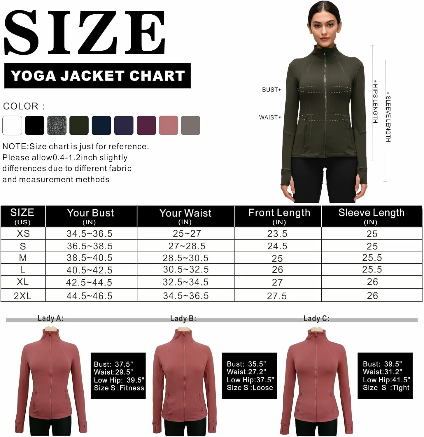 Womens Sports Running Yoga Jacket Slim Fit Full Zip Track Jacket Turtleneck Workout Jacket
