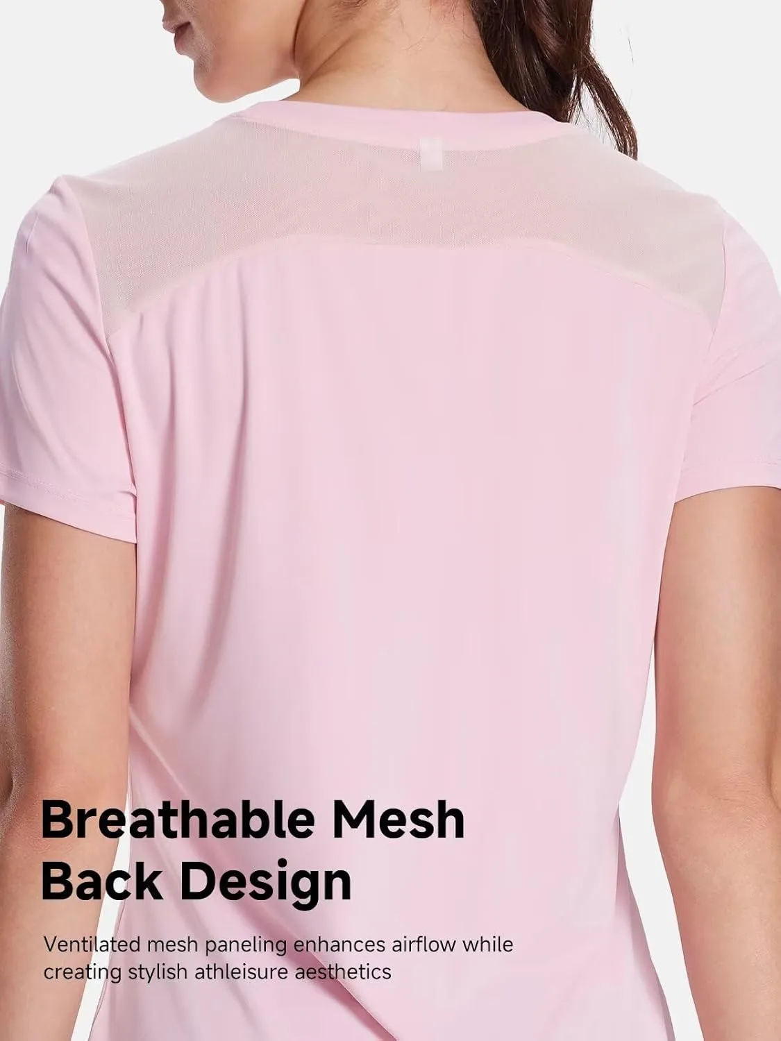 Women's UPF50  Mesh Workout Top - Soft Breathable Crew Neck Short Sleeve for Yoga Gym & Casual Summer Athletic