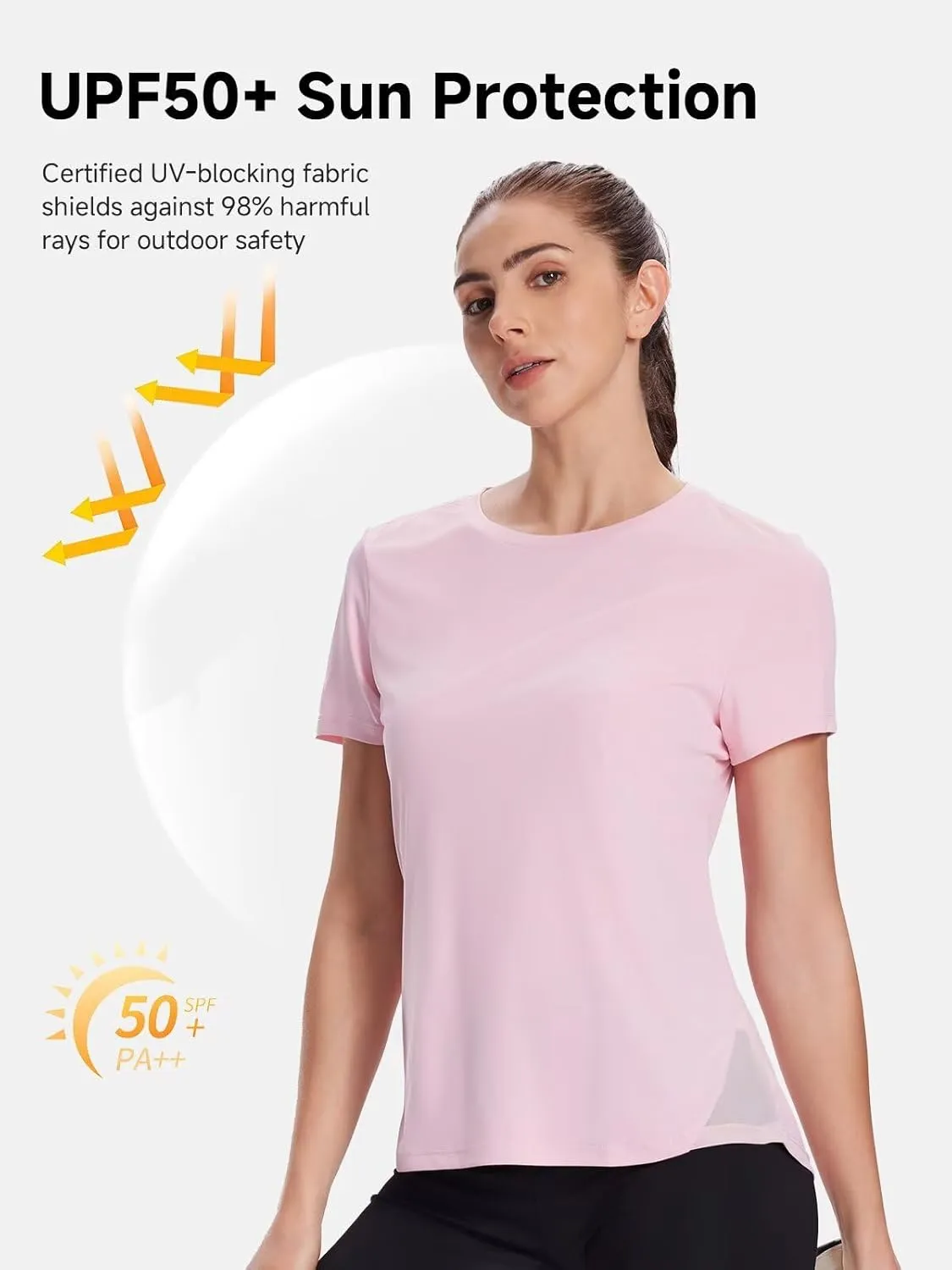 Women's UPF50  Mesh Workout Top - Soft Breathable Crew Neck Short Sleeve for Yoga Gym & Casual Summer Athletic