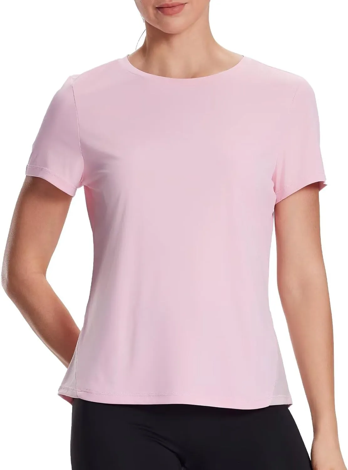 Women's UPF50  Mesh Workout Top - Soft Breathable Crew Neck Short Sleeve for Yoga Gym & Casual Summer Athletic