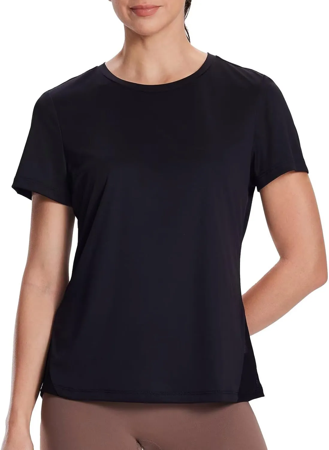 Women's UPF50  Mesh Workout Top - Soft Breathable Crew Neck Short Sleeve for Yoga Gym & Casual Summer Athletic