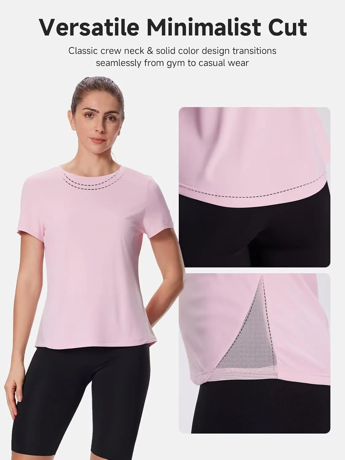 Women's UPF50  Mesh Workout Top - Soft Breathable Crew Neck Short Sleeve for Yoga Gym & Casual Summer Athletic