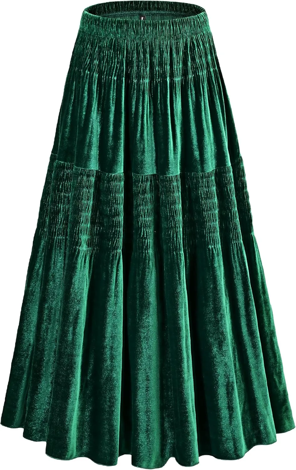 Women's Velvet Pleated Midi Skirt Elastic High Waist Fall Winter Tiered A-Line Party Long Skirts
