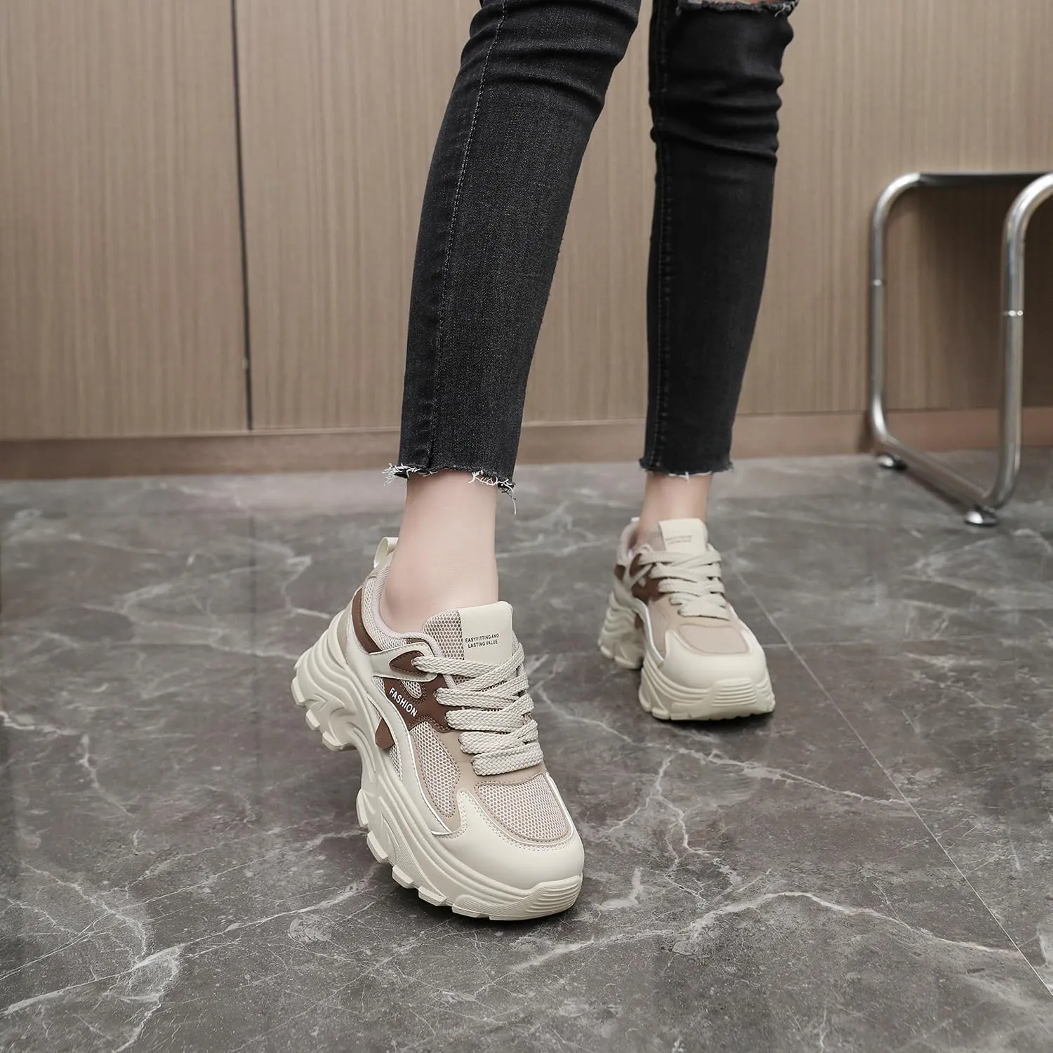 Womens Walking Shoes Fashion Breathable Mesh Platform Sneakers Retro Casual Athletic Shoes