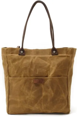 Women's Waxed Canvas Tote Bag with Genuine Leather Trim, Water-Repellent Shoulder Purse for Work & Travel, Fits 14" Laptop