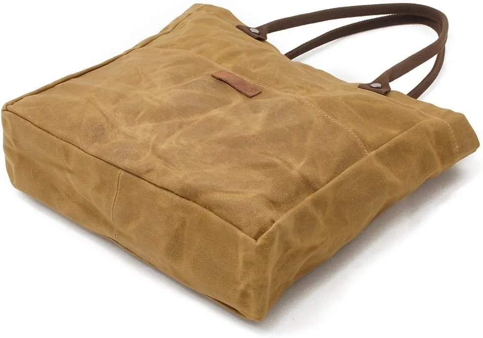 Women's Waxed Canvas Tote Bag with Genuine Leather Trim, Water-Repellent Shoulder Purse for Work & Travel, Fits 14" Laptop
