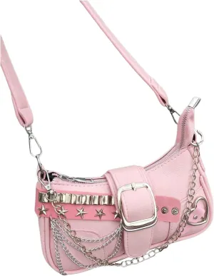 Women's Y2k Chain Shoulder Bag Lightweight Zipper PU Leather Handbag Cute Purses