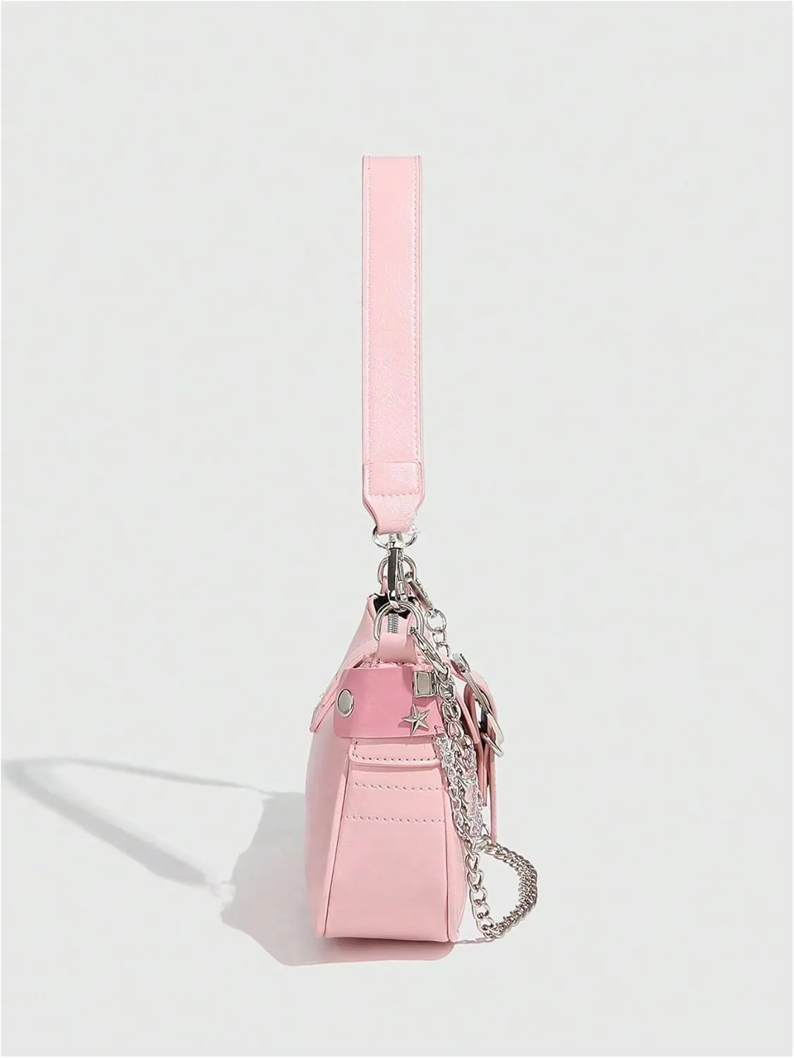 Women's Y2k Chain Shoulder Bag Lightweight Zipper PU Leather Handbag Cute Purses