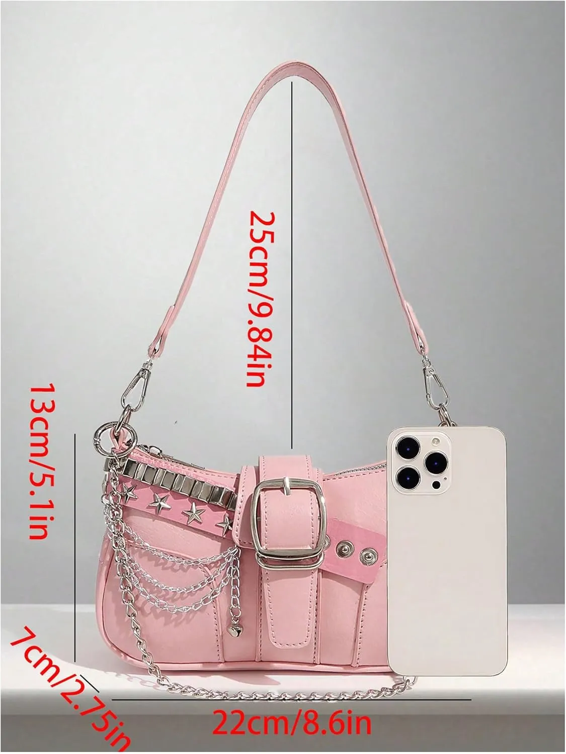 Women's Y2k Chain Shoulder Bag Lightweight Zipper PU Leather Handbag Cute Purses