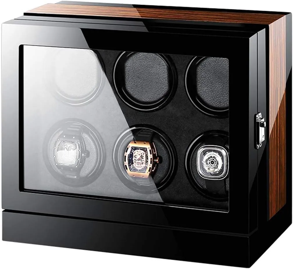 Wooden Automatic Watch Winder Storage Box with LCD Touch Screen Automatic Rotations Wooden Safe Motor Led Winder Box Watch Display Winder,