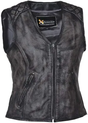 Xelement BXU6865 Urban Armor 'Quilted Shoulders' Women's Amarillo Grey Premium Leather Vest with Gun Pockets - Small