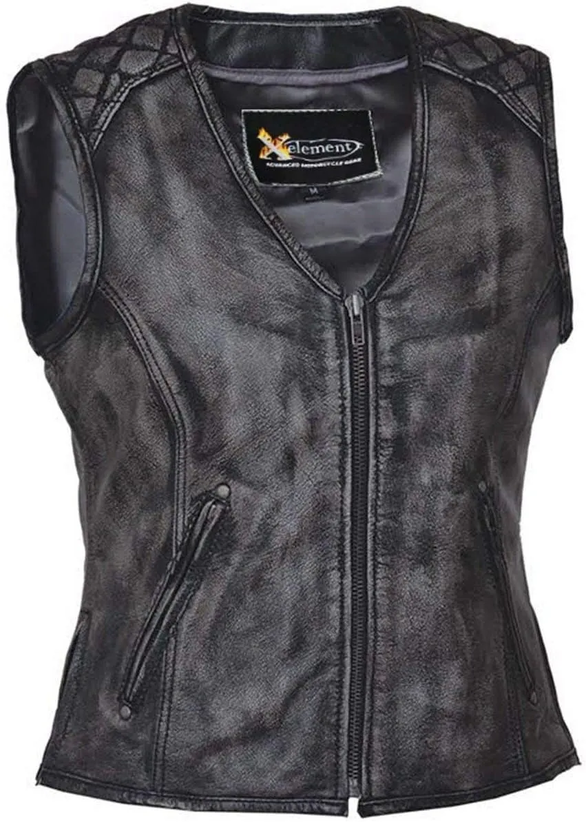 Xelement BXU6865 Urban Armor 'Quilted Shoulders' Women's Amarillo Grey Premium Leather Vest with Gun Pockets - Small