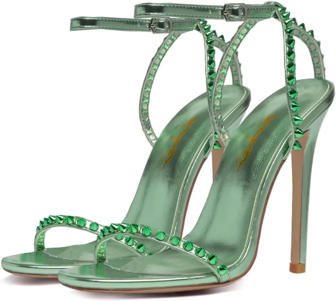 XYD Women' s High Stilettos Open Toe Ankle Strap Heels Sexy Caged Slingback Spiked Strappy Dress Shoes Club Party Fashion Pumps Sandals with Rivets