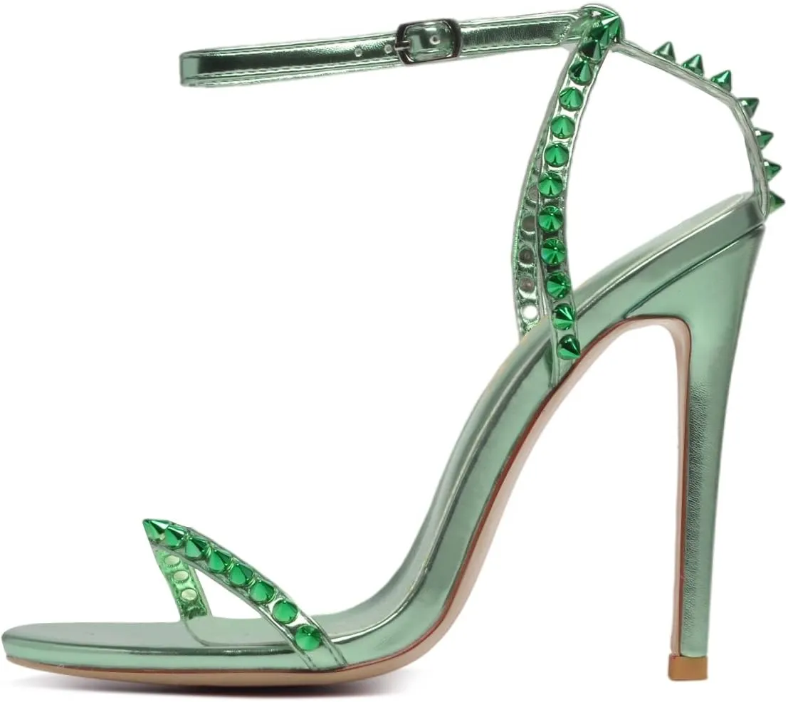 XYD Women' s High Stilettos Open Toe Ankle Strap Heels Sexy Caged Slingback Spiked Strappy Dress Shoes Club Party Fashion Pumps Sandals with Rivets