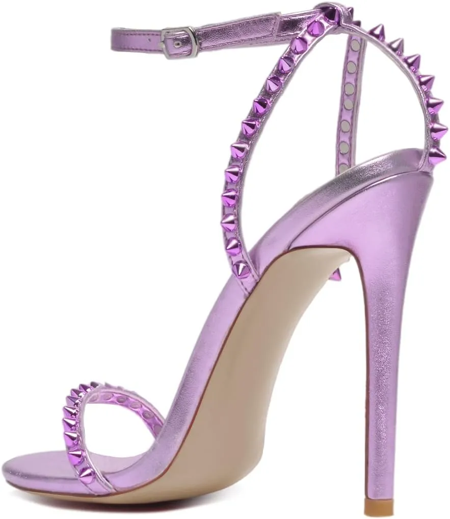 XYD Women' s High Stilettos Open Toe Ankle Strap Heels Sexy Caged Slingback Spiked Strappy Dress Shoes Club Party Fashion Pumps Sandals with Rivets