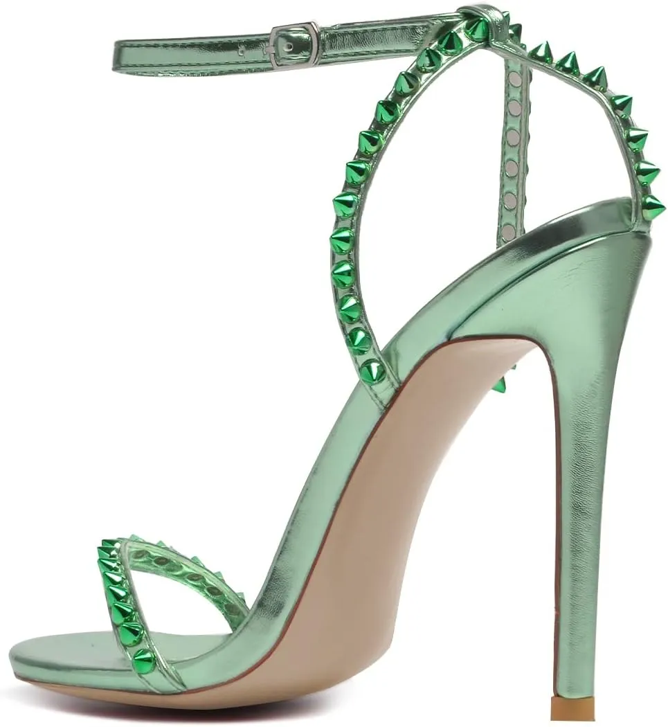 XYD Women' s High Stilettos Open Toe Ankle Strap Heels Sexy Caged Slingback Spiked Strappy Dress Shoes Club Party Fashion Pumps Sandals with Rivets