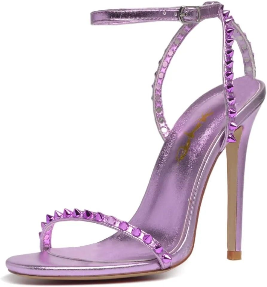 XYD Women' s High Stilettos Open Toe Ankle Strap Heels Sexy Caged Slingback Spiked Strappy Dress Shoes Club Party Fashion Pumps Sandals with Rivets