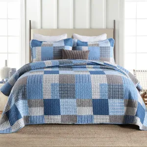 Y-PLWOMEN Plaid Quilt King Size - 100% Cotton Farmhouse King Quilt with 2 Pillow Shams, Lightweight Breathable Quilted Bedspreads Bedding Set, Blue Navy, King(98 * 106 Inch)