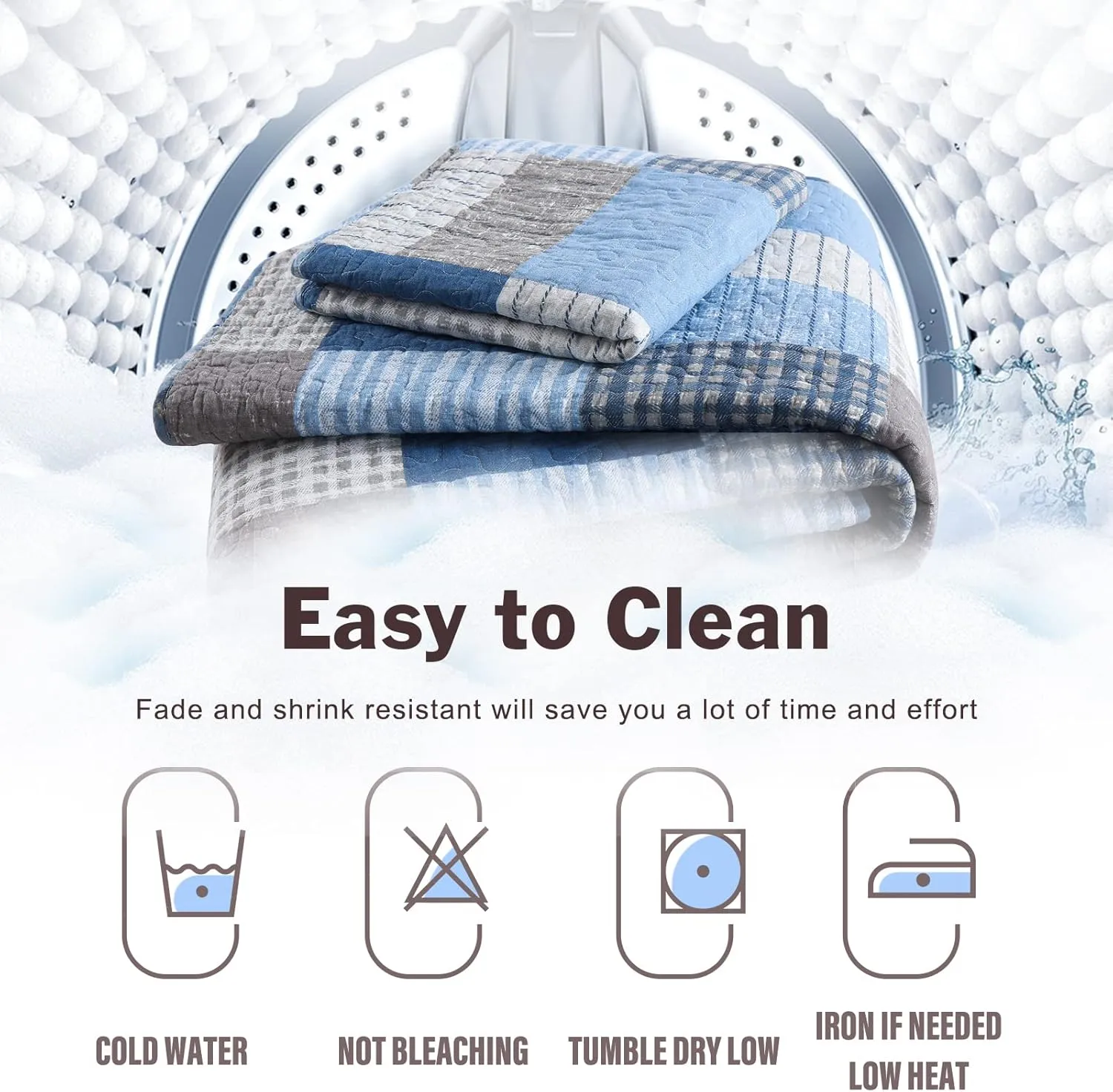 Y-PLWOMEN Plaid Quilt King Size - 100% Cotton Farmhouse King Quilt with 2 Pillow Shams, Lightweight Breathable Quilted Bedspreads Bedding Set, Blue Navy, King(98 * 106 Inch)